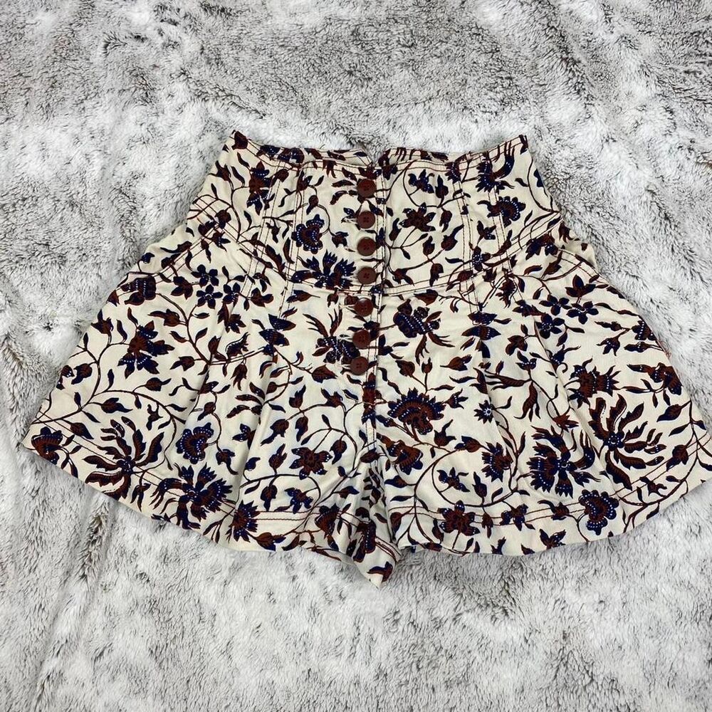 Ulla Johnson boho cottage mini shorts wide leg flair button front pleated